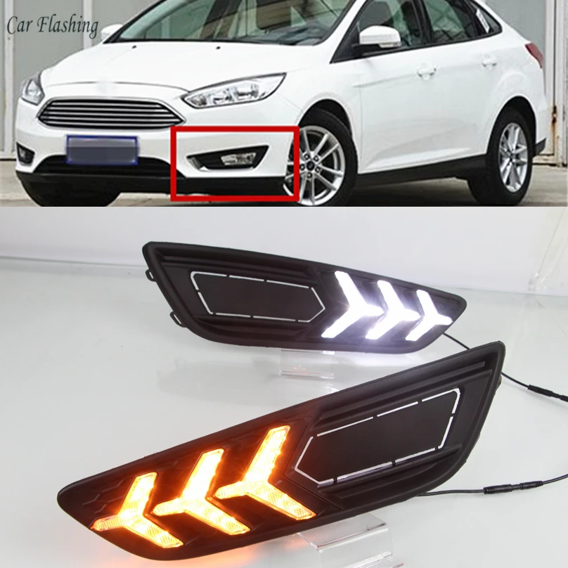 

Car Flashing 2pcs For Ford Focus 2015 2016 2017 2018 LED DRL Daytime Running Light Daylight Waterproof Signal lamp car Styling