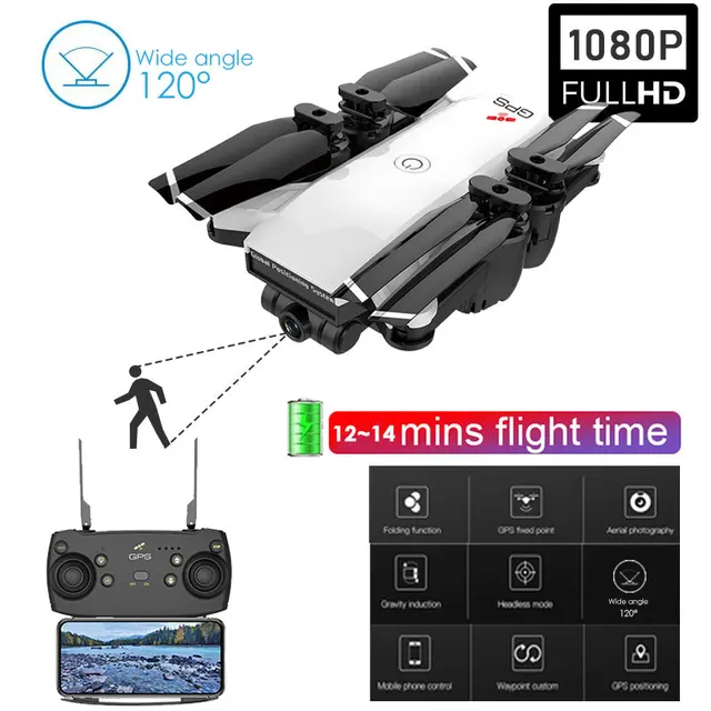$US $77.27 New Foldable RC Drone GPS WIFI FPV with 1080P Wide-Angle HD Camera 14mins Flight Time RC Dron Quadc