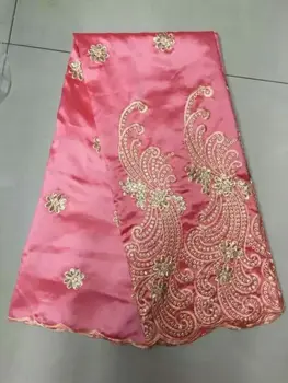 

African George Fabric pink High Quality George Lace raw silk george wrappers 2017 nigerian lace fabrics for wedding 5yard