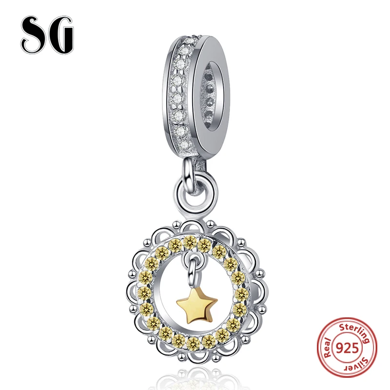 

SG 925 sterling silver hope charm with gold star Dangle and sun charms beads inlay Zircon diy charms bracelet for women gifts