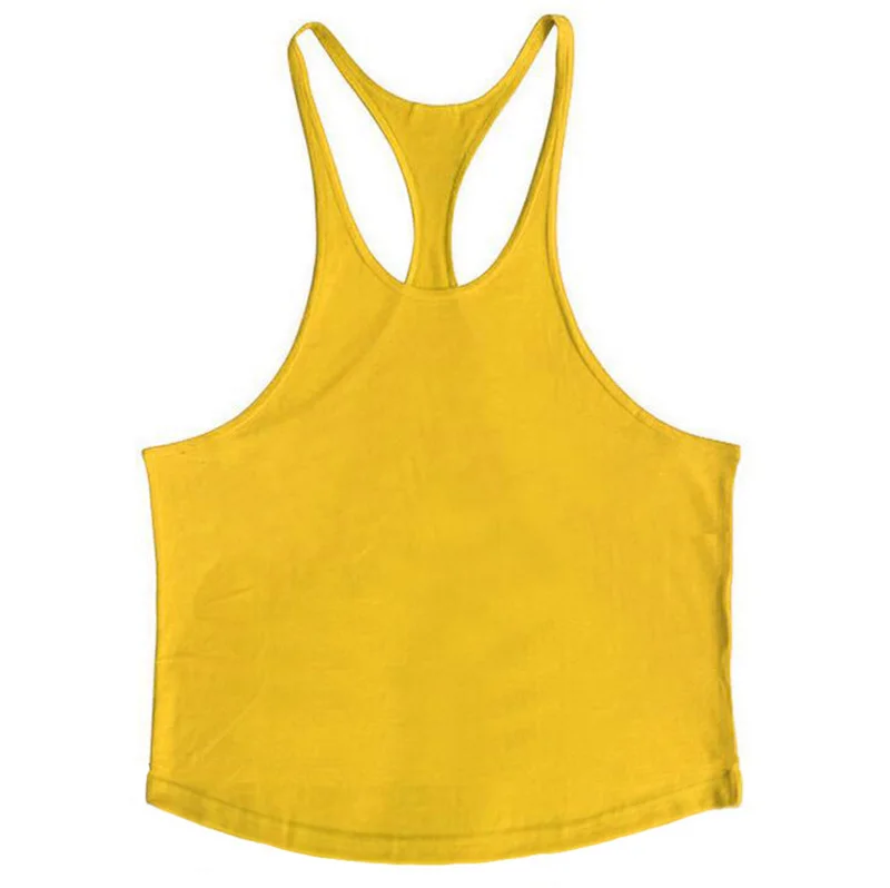 Брендовая однотонная одежда, майка для бодибилдинга, мужские рубашки без рукавов, мужские майки для фитнеса, чистый хлопок, майка для тренировок - Цвет: Цвет: желтый