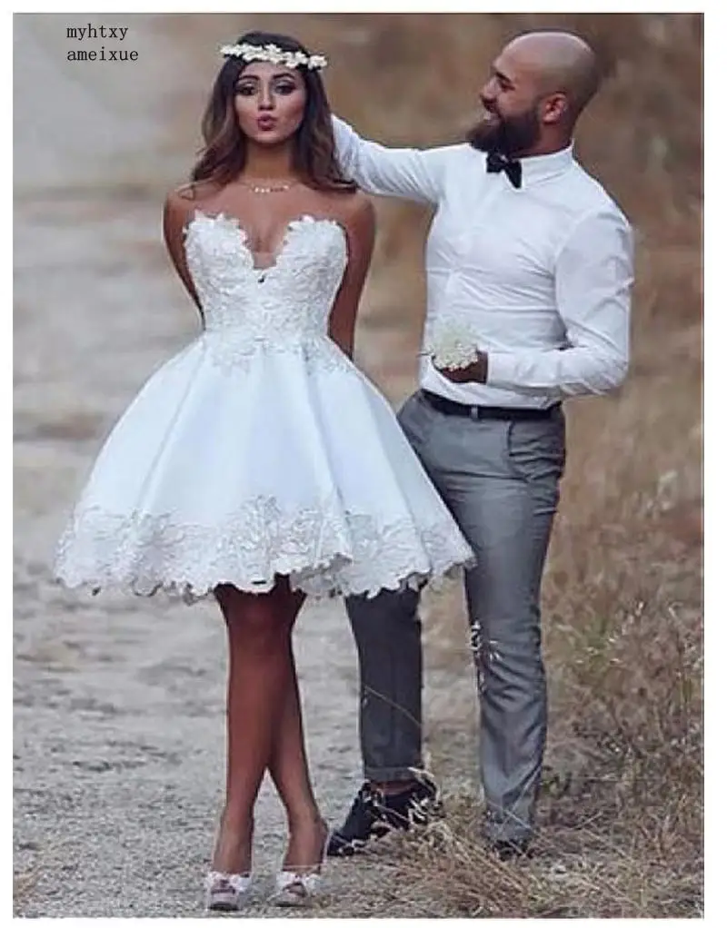 

Short Informal Strapless Wedding Dress 2023 Beach Bride Dress Knee Length Hot Sale White Ivory Wedding Gowns Vestido Noiva