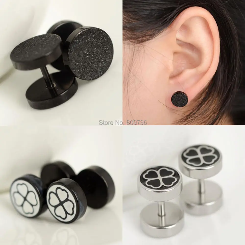 1pc Charm Four Leaf Fake Cheater Barbell Ear Plug Stainless Steel 1pc Charm Four Leaf Fake Cheater Barbell Ear Plug Stainless Steel Clover Earring Stud Stretcher Gaugue Body Pierceing Jewelry In From