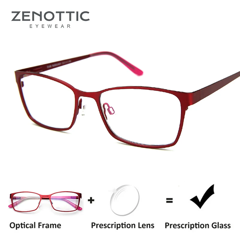 

ZENOTTIC Red Frame Prescription Glasses Women Alloy Frame Photochromic Eyeglasses Frame Optical Myopia Hyperopia Eyewear 2019