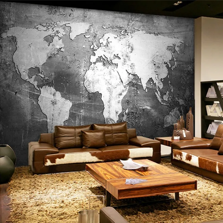 Индивидуальные размеры Высокое качество 3D Карта мира Настенная роспись для офиса Кабинет гостиная ретро черно-белые Экологичные обои