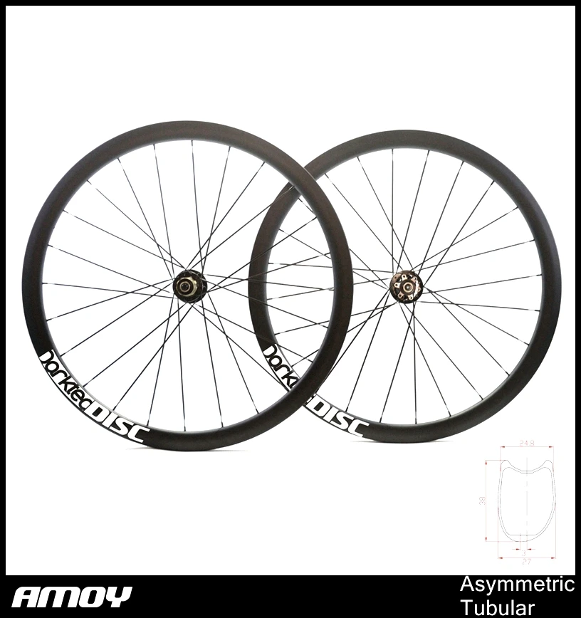 Asymmetric carbon Tubular offset road bike wheels, cyclocross disc