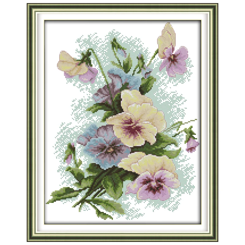 Pansy (2) Flower Patterns Counted Cross Stitch Set DIY 11CT 14CT 16CT Stamped DMC Cross-stitch Kit Embroidery Needlework Crafts