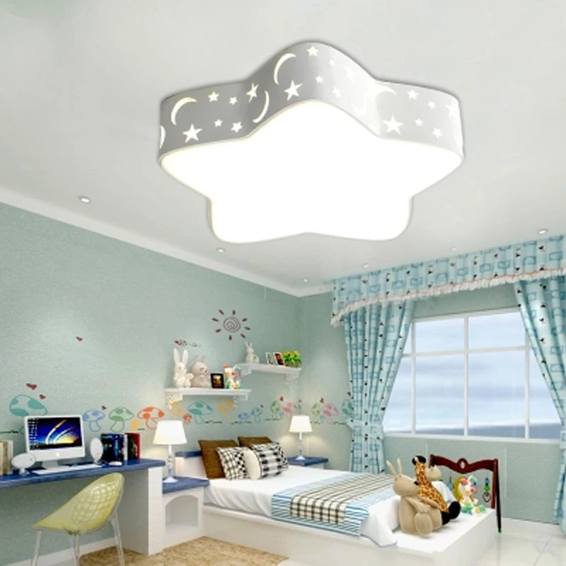 Современный короткий синий Железный детский потолочный светильник для спальни домашний деко полый пятиконечный Звезда Луна Звезда акриловый светодиодный потолочный светильник