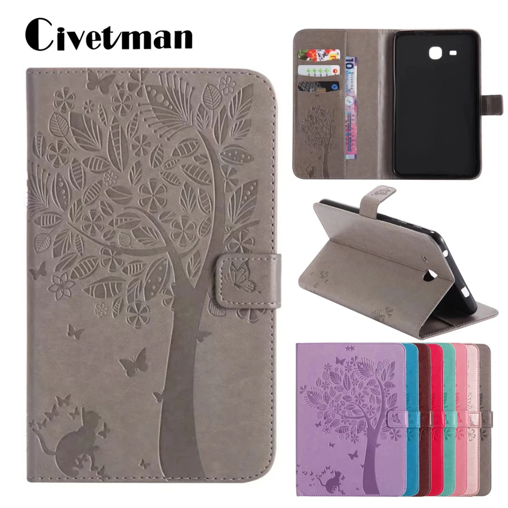 

New Tab A6 7.0 Case For Samsung Galaxy Tab A 7.0 T280 T285 SM-T280 SM-T285 Cover Tablet Embossed Lucky Tree Flip Funda Shell