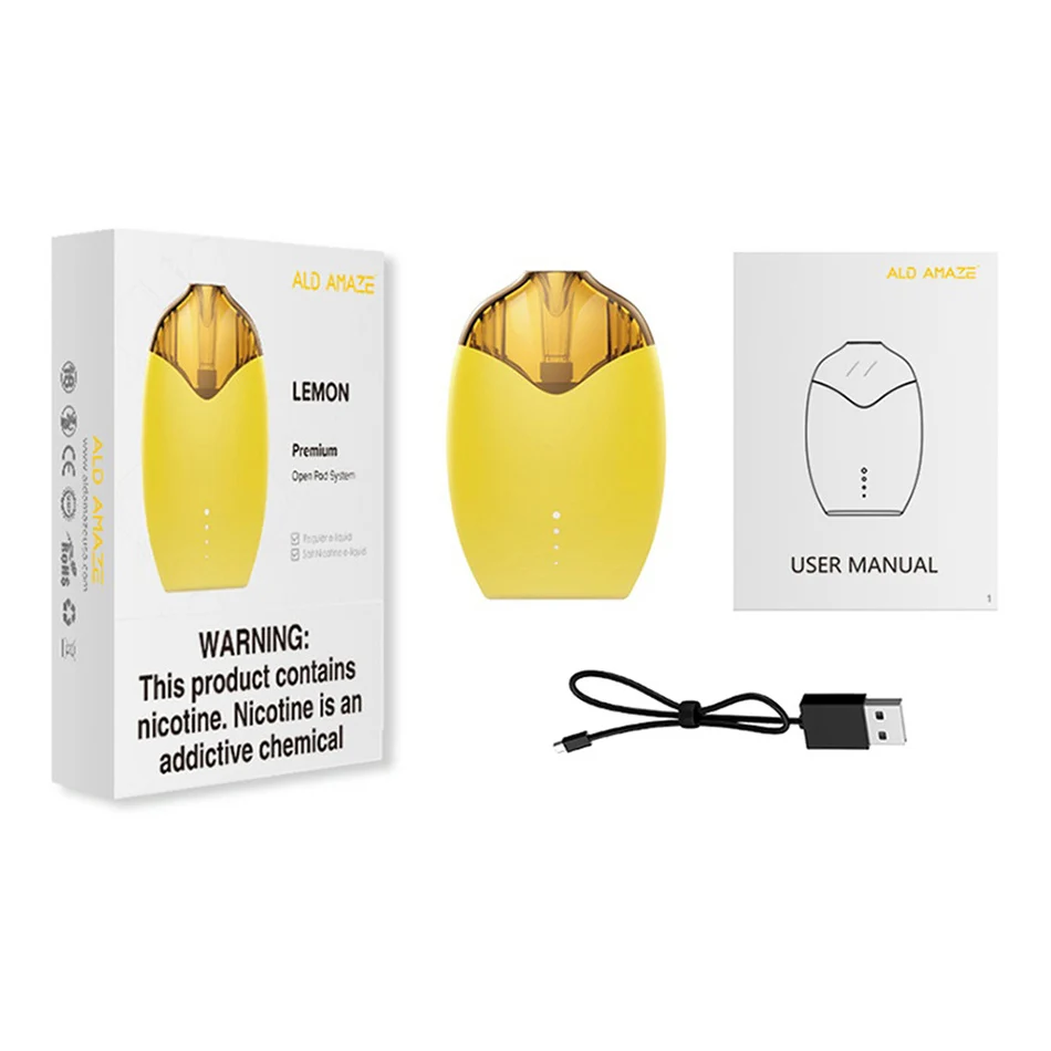 Оригинальная электронная сигарета ALD AMAZE LEMON Vape kit 510 мАч 3 0 мл бак встроенный