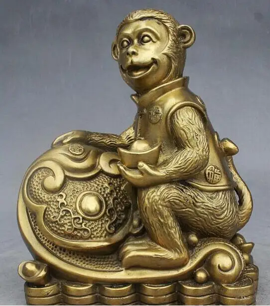7" China Feng shui Brass Auspicious Ruyi Yuanbao Fu Monkey Animal
