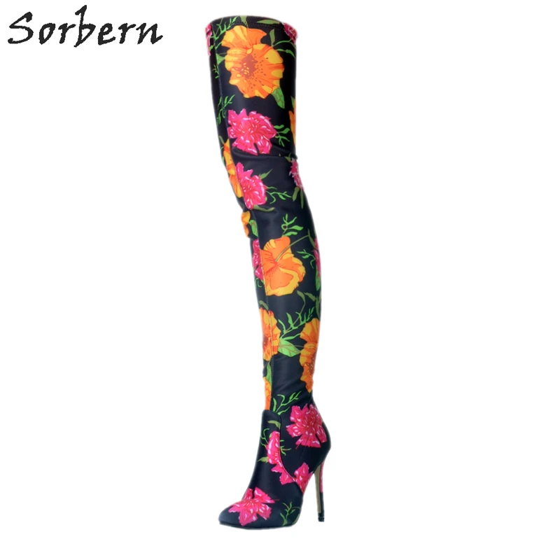 floral knee high boots