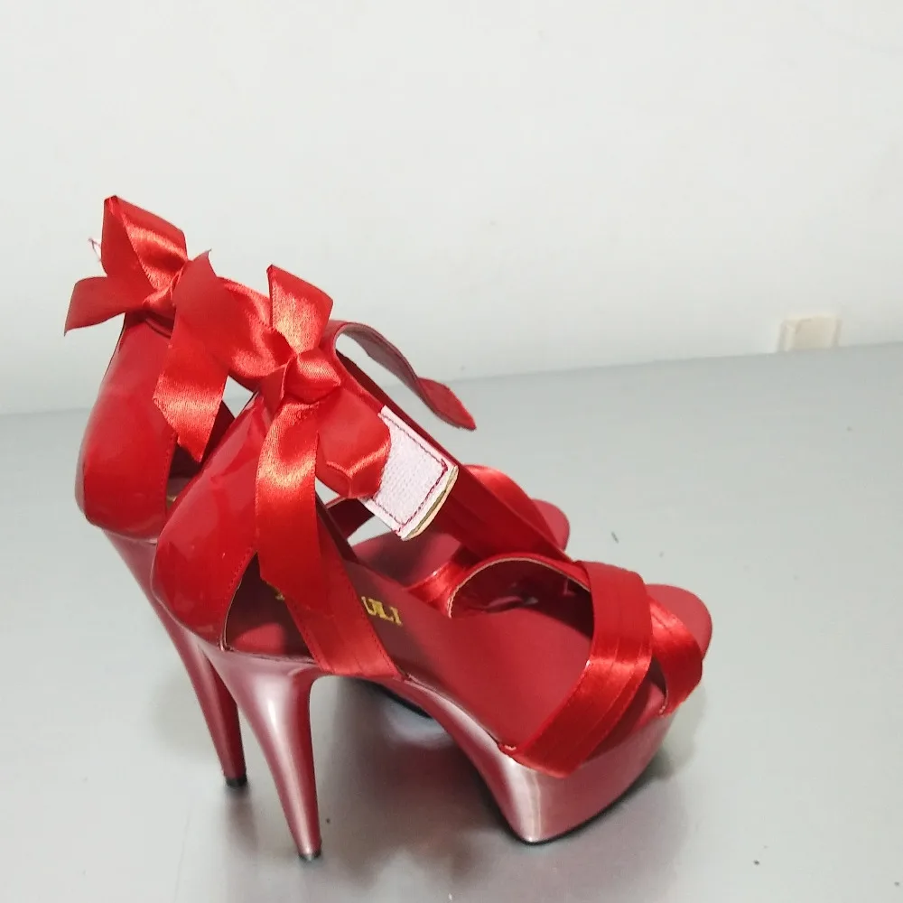 15CM Sexy silken face bow for women's shoes, decorative waterproof platform high heel sandals, ultrafine pole dancing shoes