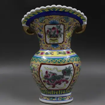 

antique QingDynasty porcelain vase,pastel lion flower mouth,Hand-painted crafts,Decoration,collection &Adornment,Free shipping
