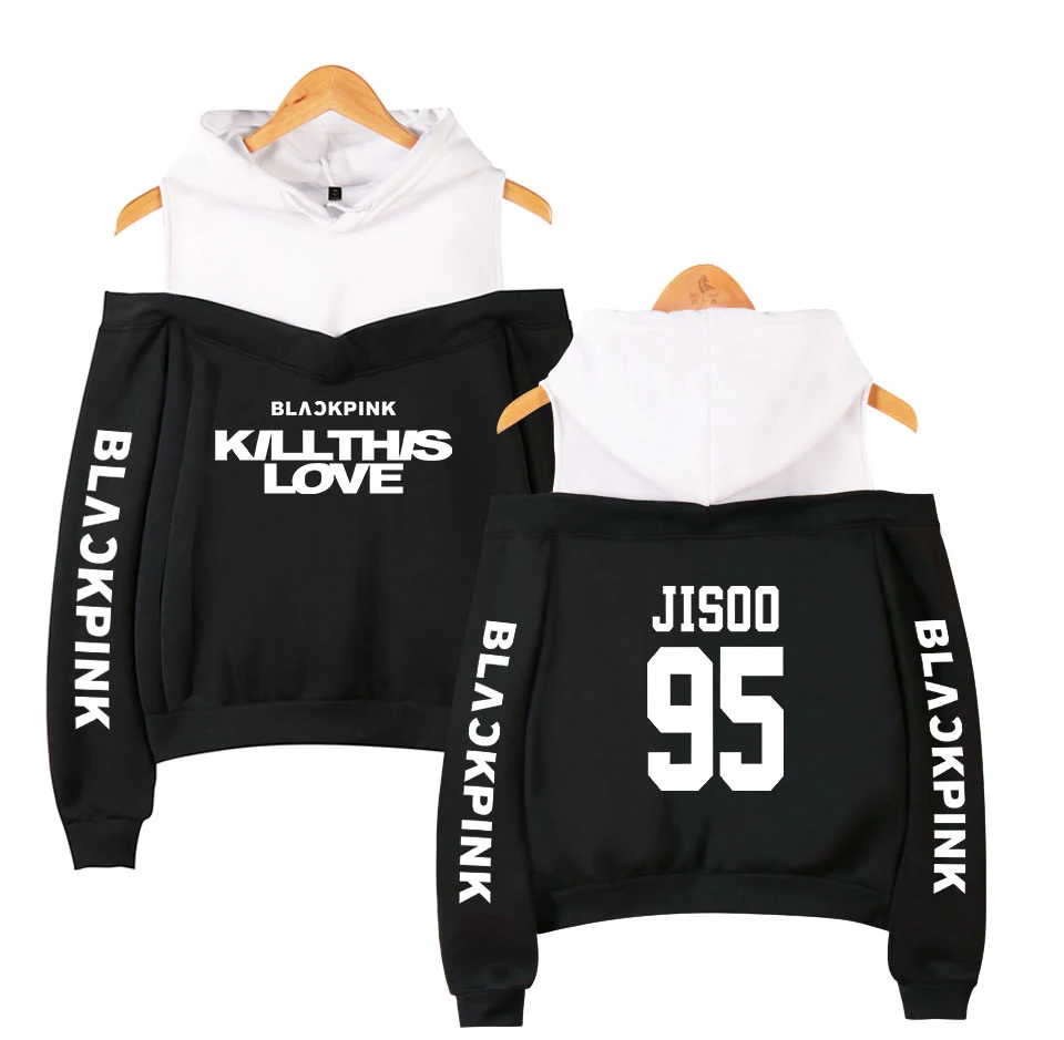 

blackpink KILLTHISLOVE New Sexy Kpop Off Shoulder Hoodies Women Hooded Sweatshirt 2019 Hot Sale Casual Streetwear Clothes