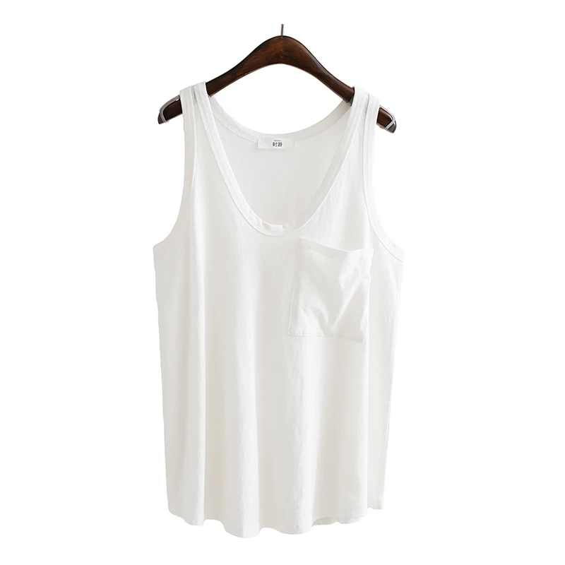 TWOTWINSTYLE жилет с v-образным вырезом Топ для женщин базовый карман пэчворк большой размер Женская футболка Жилеты лето модная повседневная одежда - Цвет: White Vest