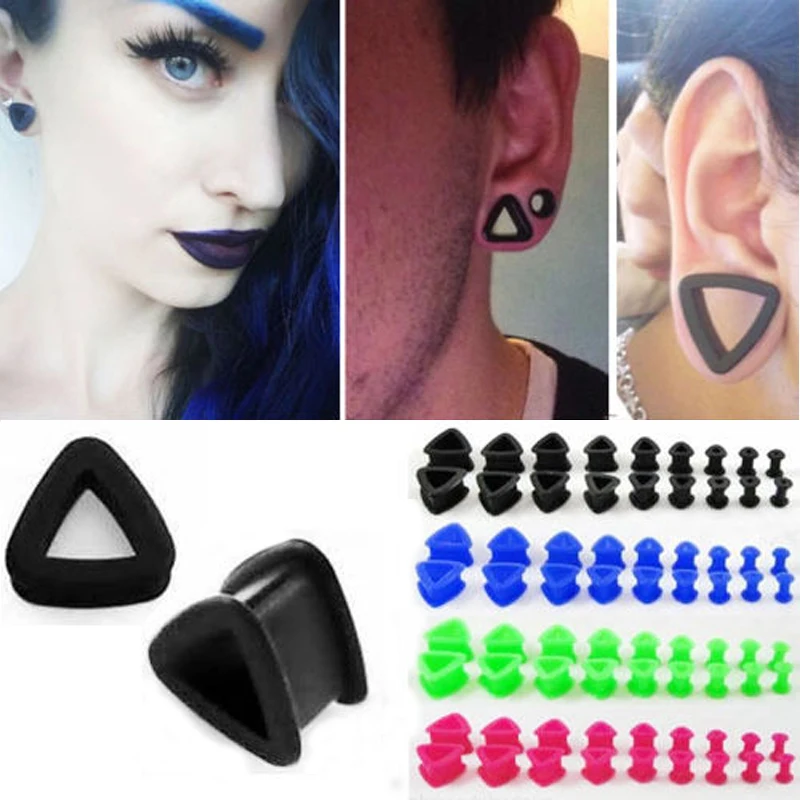 1Pair Triangle shape Silicone Ear Tunnel Plugs Flexible Soft Big Gauges Flesh Piercing Ear