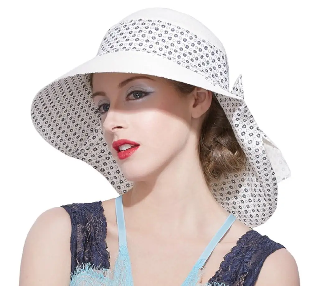 

Connectyle Womens UPF 50+ Wide Brim Cotton Sun Hat Summer Neck Flap Cover Cap