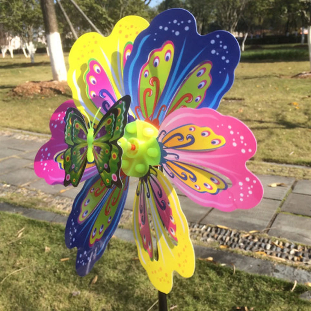 3D Butterfly Colorful Windmill Wind Whirligig Yard Garden Decor Kids Toy