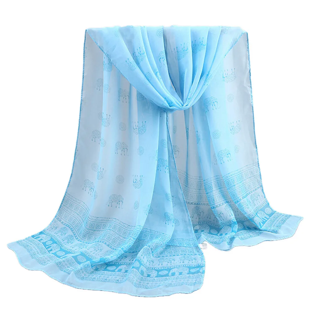 Ethnic Silk Scarf Luxury Brand Chiffon hijab scarf Women Elephant Printed Scarf Retro Female Shawl foulard femme C10 - Цвет: Blue