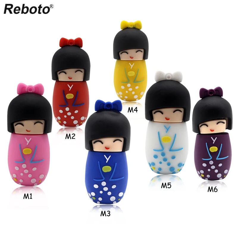 

Reboto USB Flash Drive 64GB Pen Drive 32GB 16GB New Style Japanese Doll Toy Pendrive 8GB 4GB Kimono Girl Memory Stick Gifts