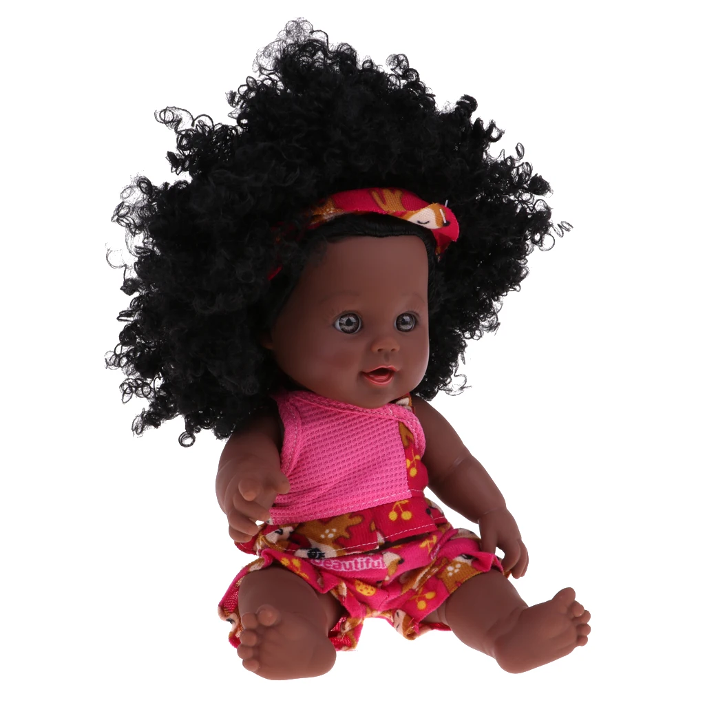Realistic 12inch African Baby Girl Doll Soft Vinyl Silicone Reborn Newborn Infant Doll With Big Curly Hair