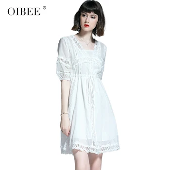 

OIBEE2019 summer new women's beach holiday beach dress long summer female lace gentle fairy