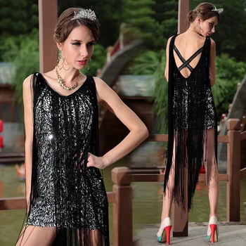 

2017 Sexy Ladies Latin Dance Dress 1 Piece For Model Women Paso Doble Bright Night Club Party Dance Long Tassel Skirt DW1059