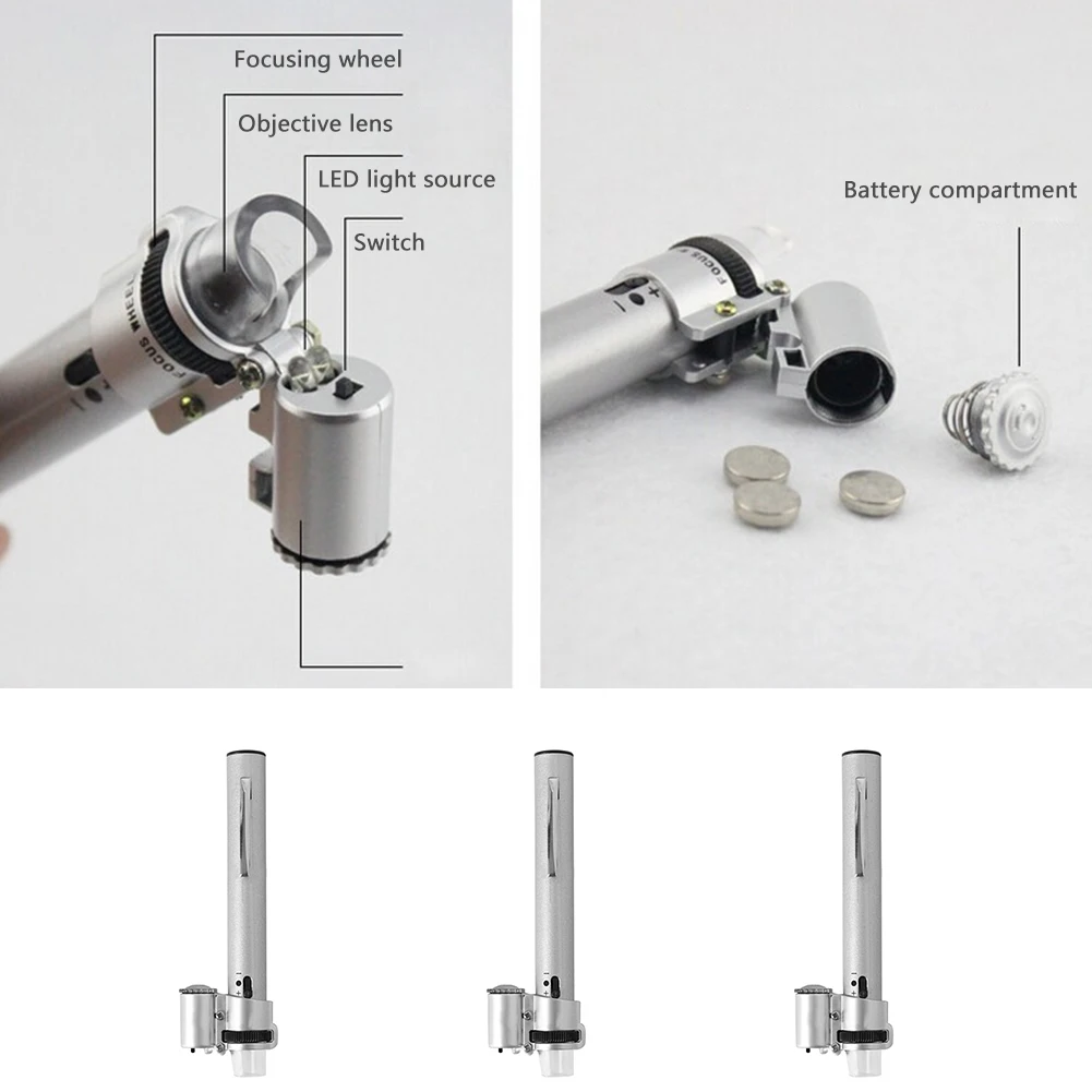 100X мини микроскоп со светодиодной ручка Тип электронный микроскоп Портативный Спецодежда медицинская монет штамп увеличительное Стекло лупа для детей Подарки