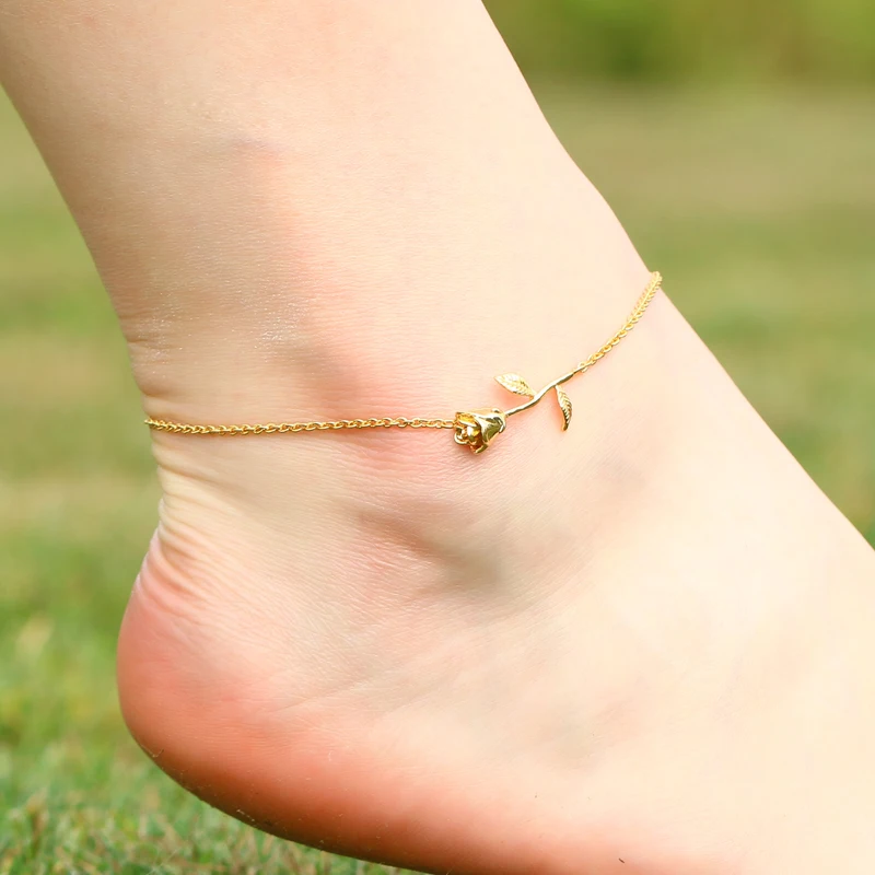 3UM Rose Anklet Sandals Summer Beach Beauty and The Beast Forever Love Final Rose Flower Body
