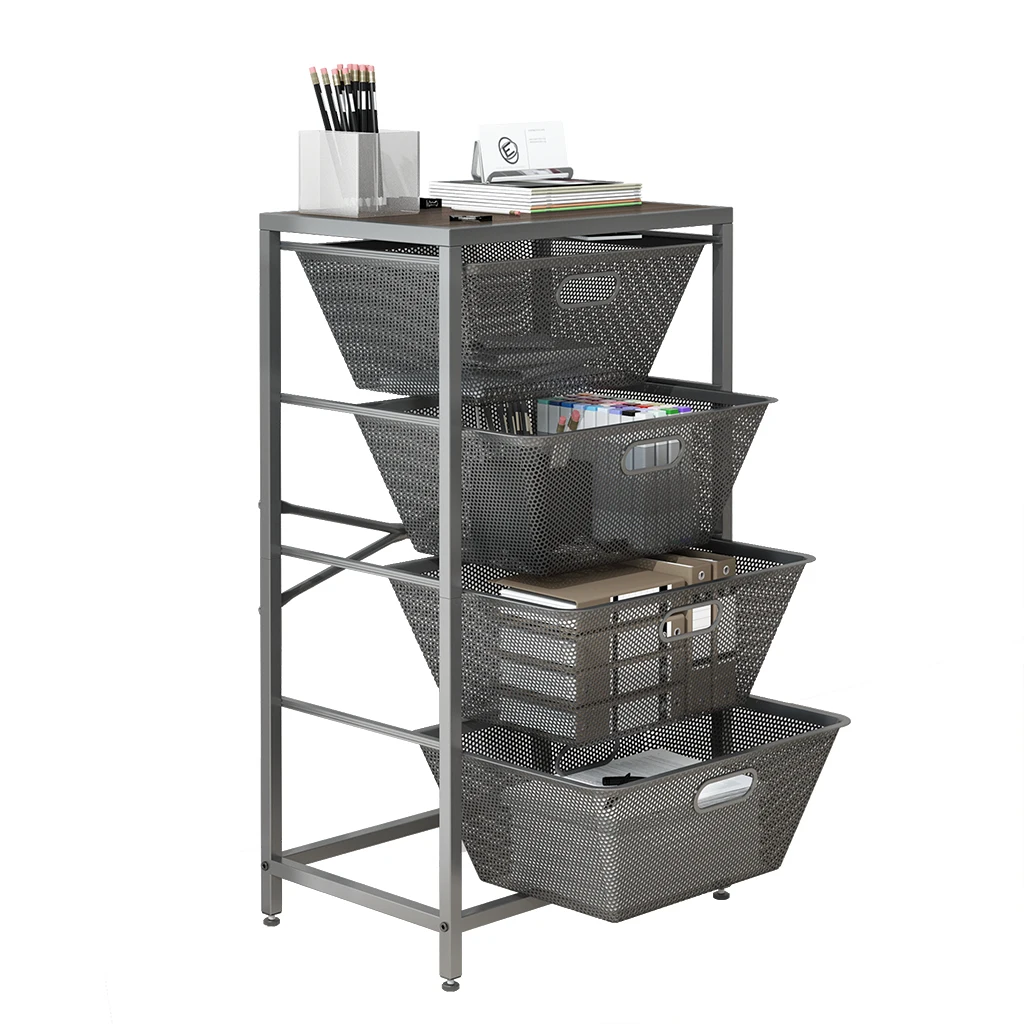 LANGRIA Shelving Unit 4 Tier Mesh Basket Storage Organizer Sliding