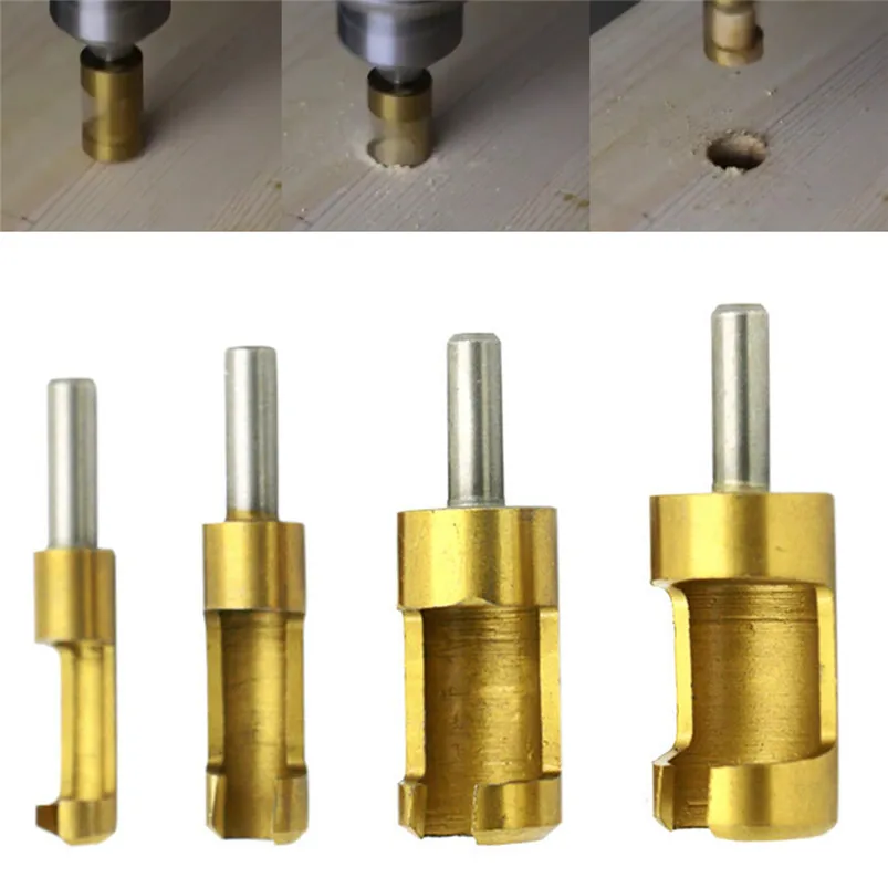 4 Pcs Carpentry Wood Plug Titanium Cutter Straight Tapered Claw Type