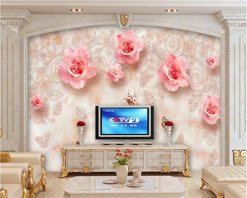 

Beibehang 3D Wallpaper European Fashion Marble Relief Rose 3D TV Backdrop Living Room Bedroom Mural wallpaper for walls 3 d