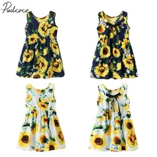 Летняя одежда для малышей праздничное платье для маленьких девочек платье без рукавов с принтом подсолнуха сарафан платья Бальные От 1 до 7 лет