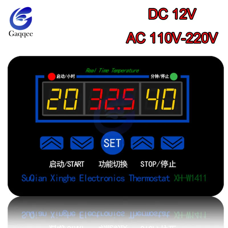 XH-1411 W1411 DC 12V AC 110 V-220 V дисплей цифровой контроль температуры Лер Многофункциональный термостат контроль температуры переключатель