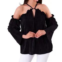 Для женщин пикантные с плеча блузка спагетти блузка рубашка с длинными рукавами одноцветное Цвет 2019 осень Повседневный стиль