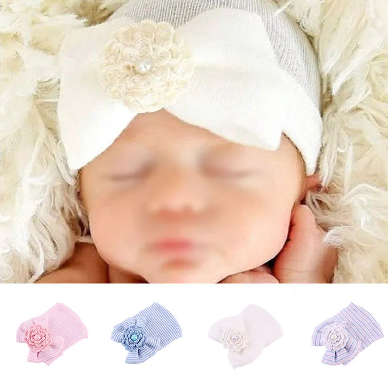 

Cute Newborn Baby Infant Toddler Girls Bow Flower Soft Hospital Cap Beanie Hat