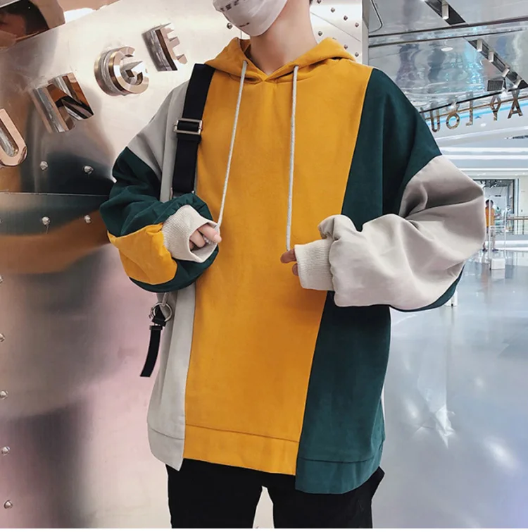 Корейская одежда с длинным рукавом толстовки с капюшоном Мужские лоскутное худи xxxxxl хип хоп негабаритных уличная одежда толстовки мужские HD51