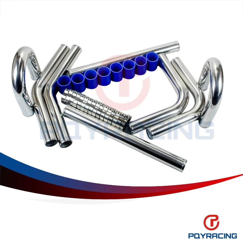 

PQY STORE-2.25' '57mm TURBO INTERCOOLER PIPE 2.25" L=600MM CHROME ALUMINUM PIPING PIPE TUBE+T-CLAMP+ SILICONE HOSES BLUE PQY1717