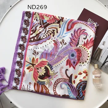 

Colorful purple flowers with tassels viscose muslim hijab women spring and summer scarf/scarves bandana wraps fast shipping