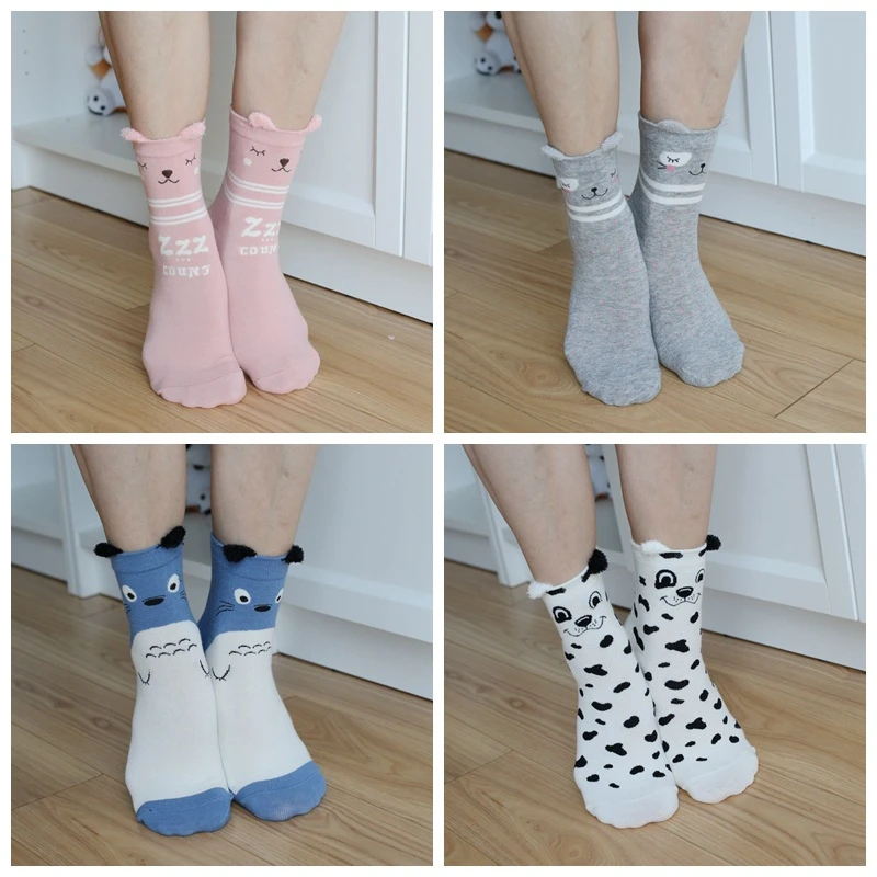 Creative Cute Cartoon Animals Bees Printed Socks School Girls Women Pure Cotton Soft Breathable Kawaii Socks for Spring Summer Creative Cute Cartoon Animals Bees Printed Socks School Girls Women Pure Cotton Soft Breathable Kawaii Socks for Spring Summer