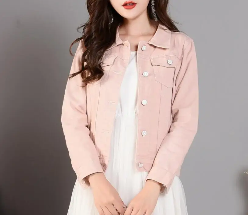 Весенняя короткая джинсовая куртка, женское джинсовое пальто, корейская мода, яркие цвета, тонкие куртки, ковбойский стиль, базовая одежда - Цвет: Pink