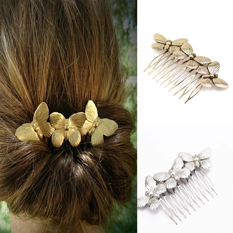 

Wedding Bridal Hair Combs French Hairpins Leaves Jewelry Gold Silver Metal Butterfly Headpiece Women Hair Jewelry Accessories