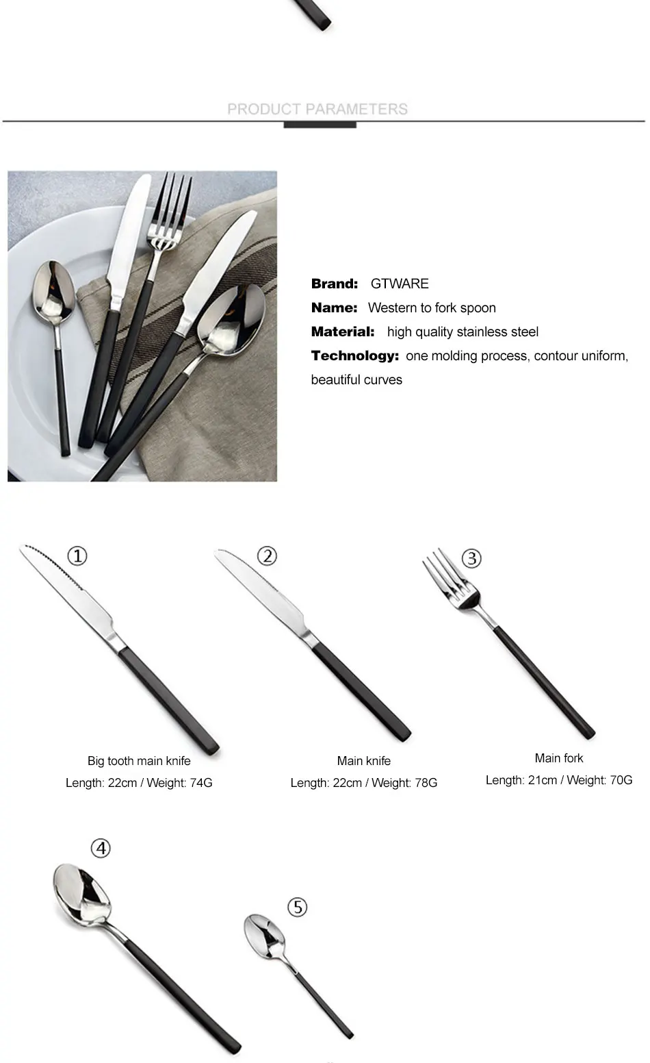 Silver Plating Black Handle Dinnerware Set 304 Stainless Steel Knife Fork Tableware Set Cutlery Dinner Feast Western Food Sets (4)