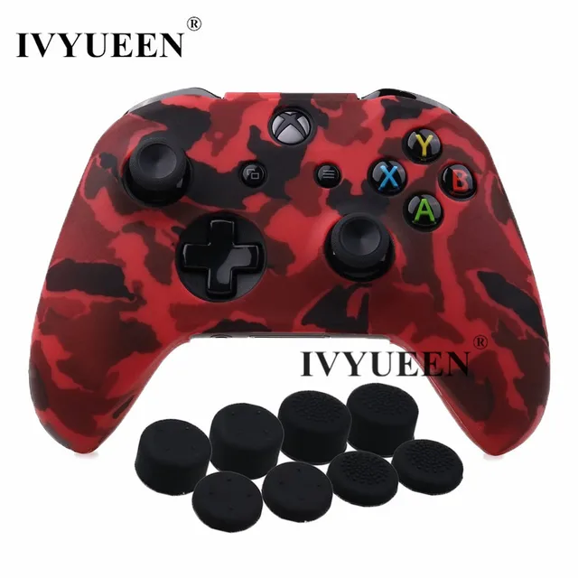 Best Price IVYUEEN 9 in 1 Protective Silicone Skin Case for XBox One X S Controller Protector Camo Cover with 8 Analog Stick Grips Caps