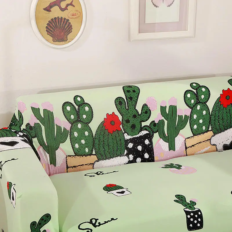 Green Cactus Cute Stretch Sofa Protector Cover for Living Room Sofa Slipcovers Sectional L Shape Sofacover 1/2/3/4 Seater