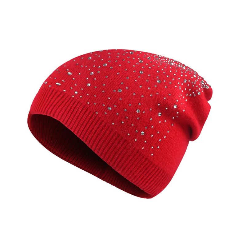 Buy Fashion Rhinestones Knitted Skull Hats For Women