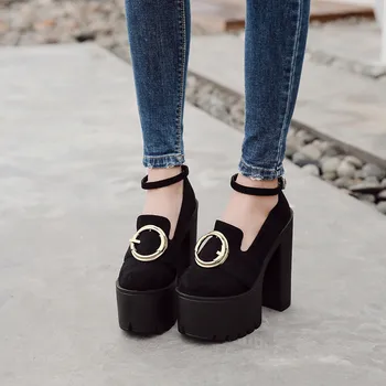 

YMECHIC New Arrival Mature Platform Ankle Pumps Women Autumn 2019 Metal Cycle Buckle Strap Party Pumps High Heels Shoes Woman