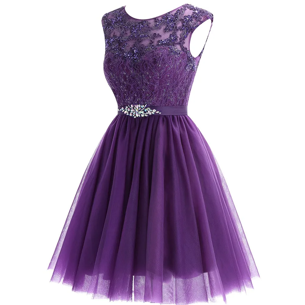 Short Purple Tulle Homecoming Dress with Beaded Lace and Crystals | Mini Graduation Dress | Cute & Affordable Homecoming Gown image 2
