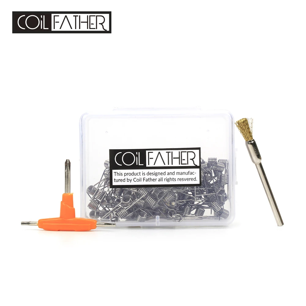 

100pcs/pack Coil Father A1/SS316/Ni80 Prebuilt Coil Heating Wire Screwdriver Cleaning Brush 22/24/26/28/30GA for Ecig RDTA DIY